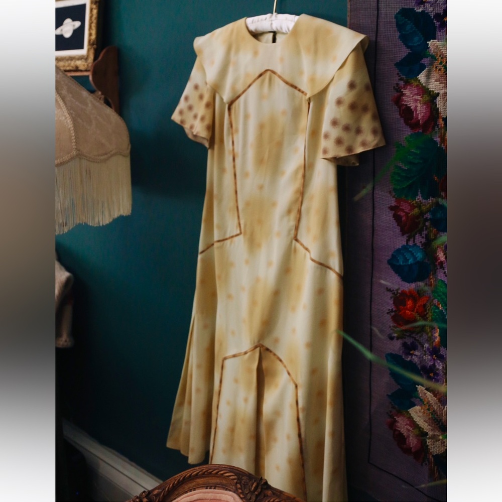 Vintage 70s Yellow Flutter Dress